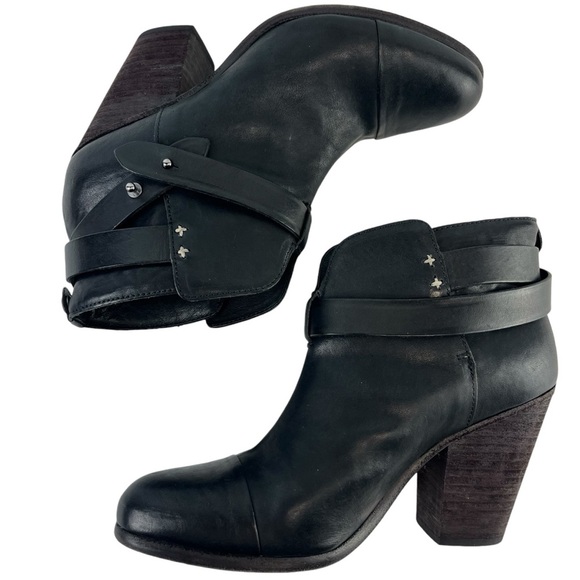 Rag & Bone Harrow Black Leather Western Stacked Block Heel Ankle Boot EU38.5 US8 - Picture 7 of 11